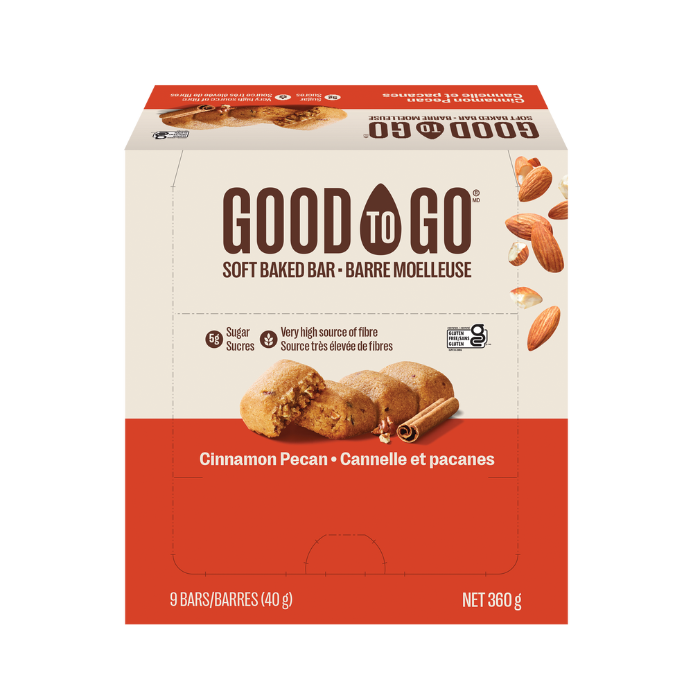 A box of GOOD TO GO Cinnamon Pecan Soft Baked Bars.