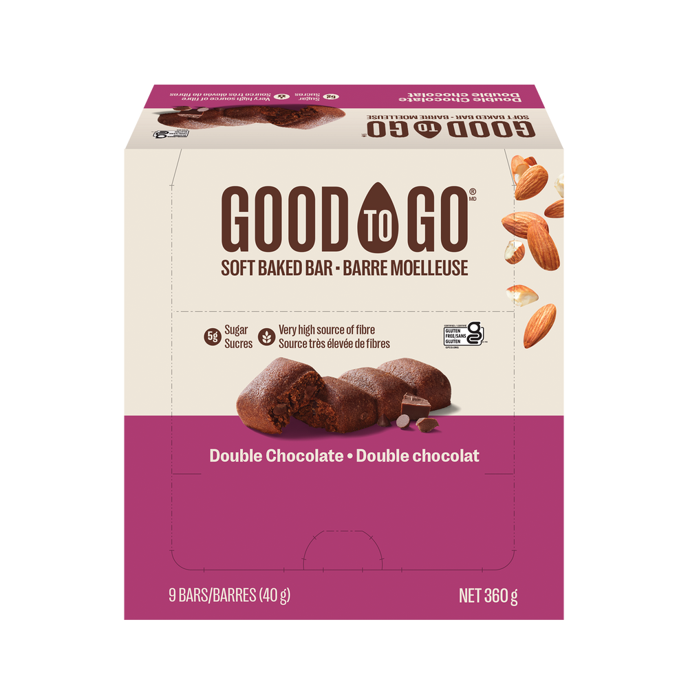 A box of GOOD TO GO Double Chocolate Soft Baked Bars.