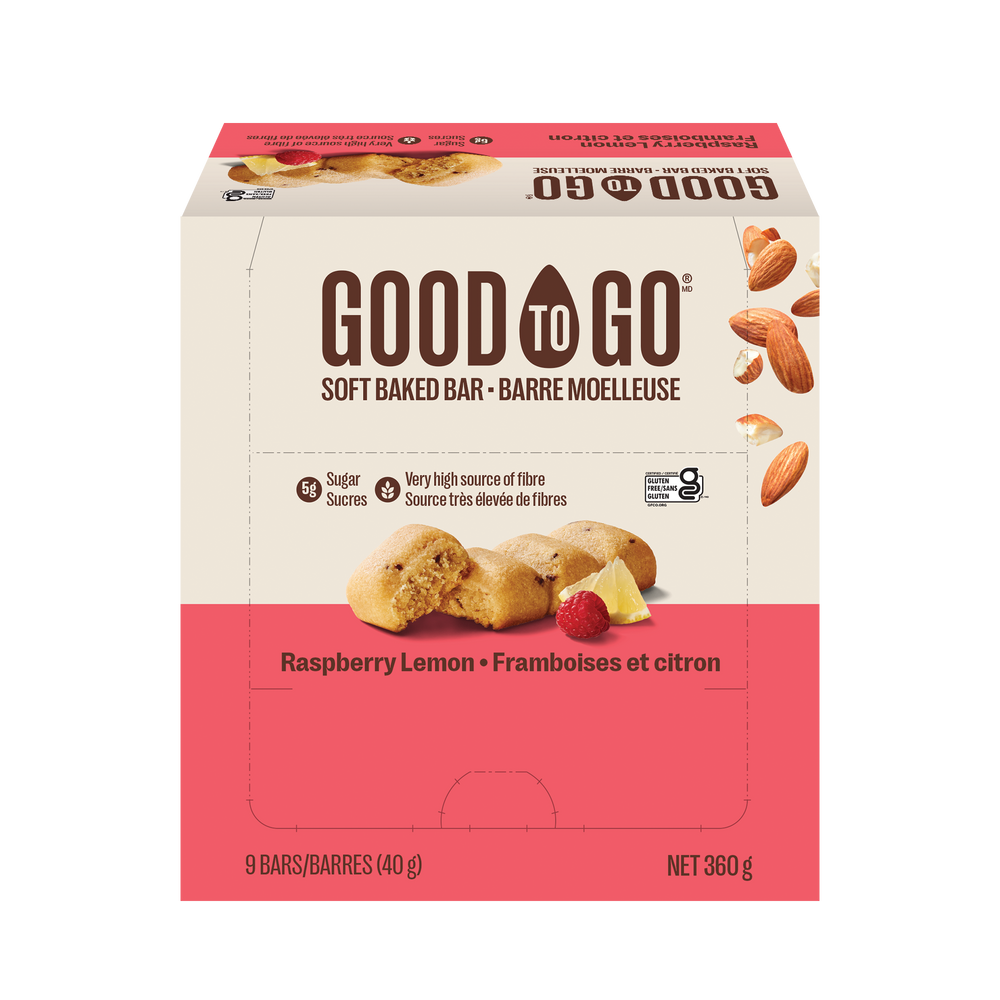 A box of GOOD TO GO Raspberry Lemon Soft Baked Bars.