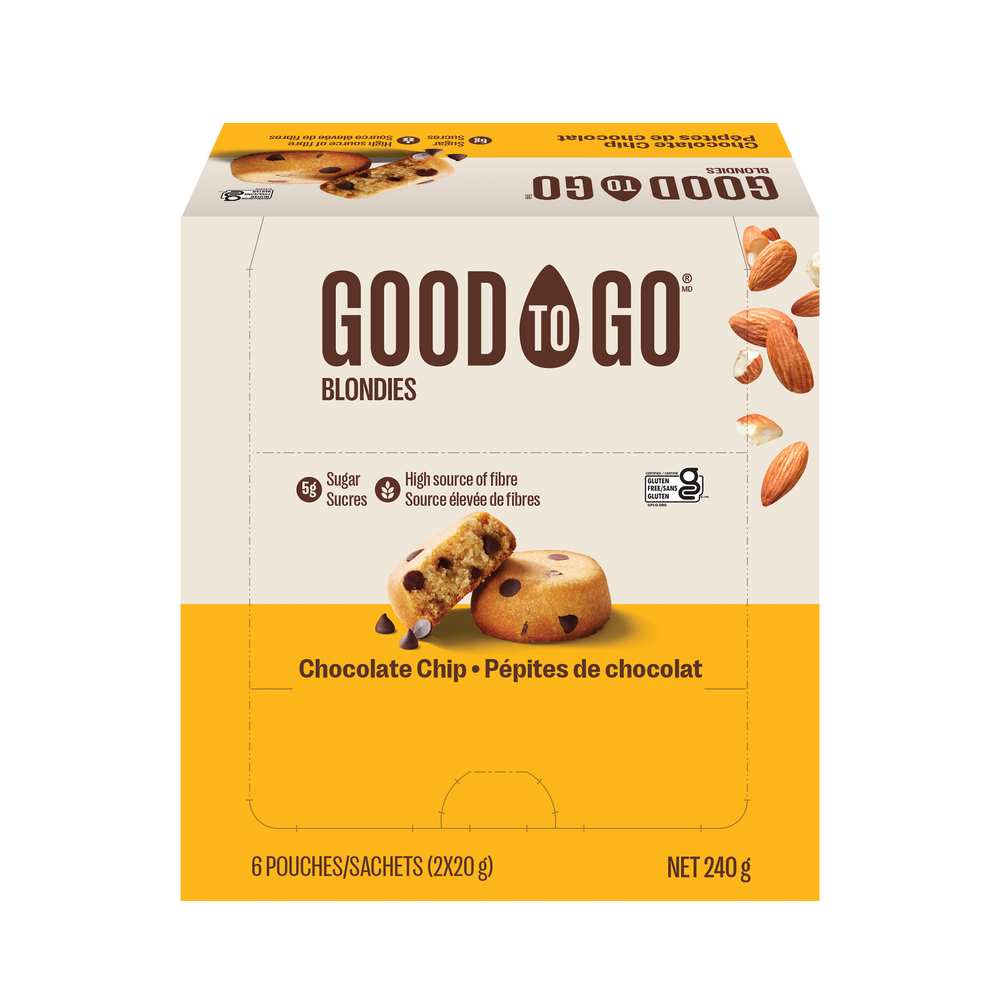 A box of GOOD TO GO Chocolate Chip Blondies.