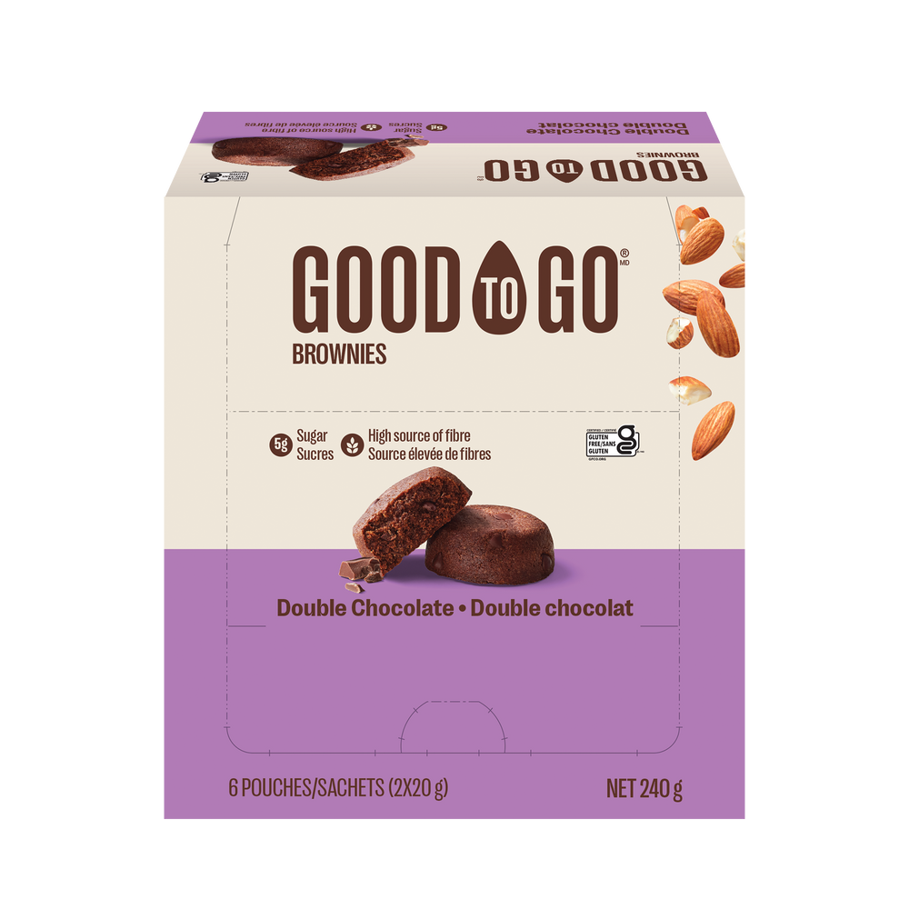 A box of GOOD TO GO Double Chocolate Brownies.
