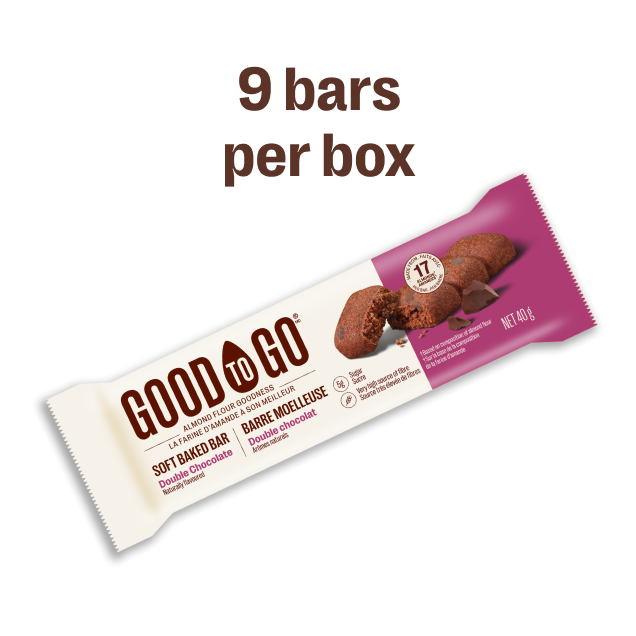 An individually wrapped GOOD TO GO Double Chocolate Soft Baked Bar.