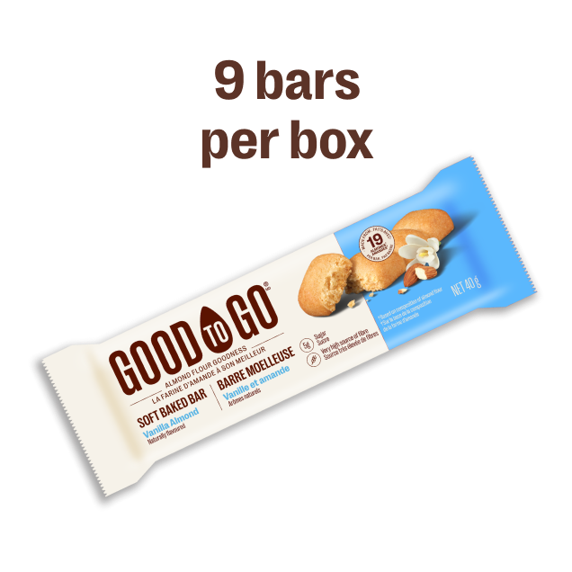 An individually wrapped GOOD TO GO Vanilla Almond Soft Baked Bar.
