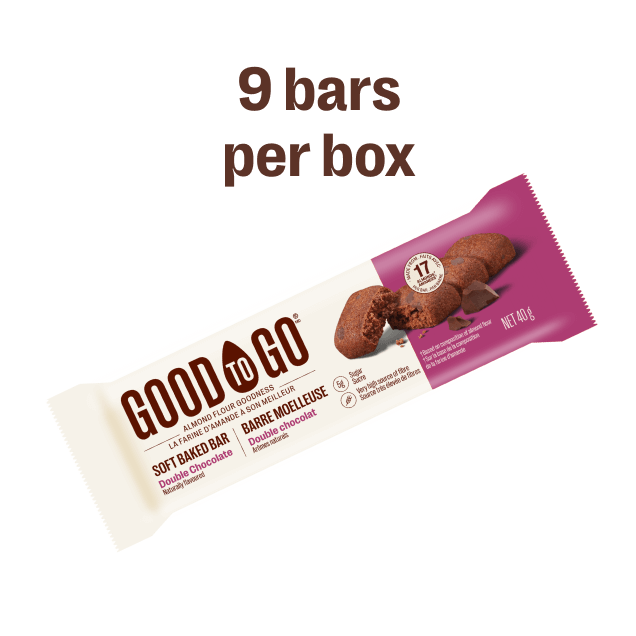 An individually wrapped GOOD TO GO Double Chocolate Soft Baked Bar.